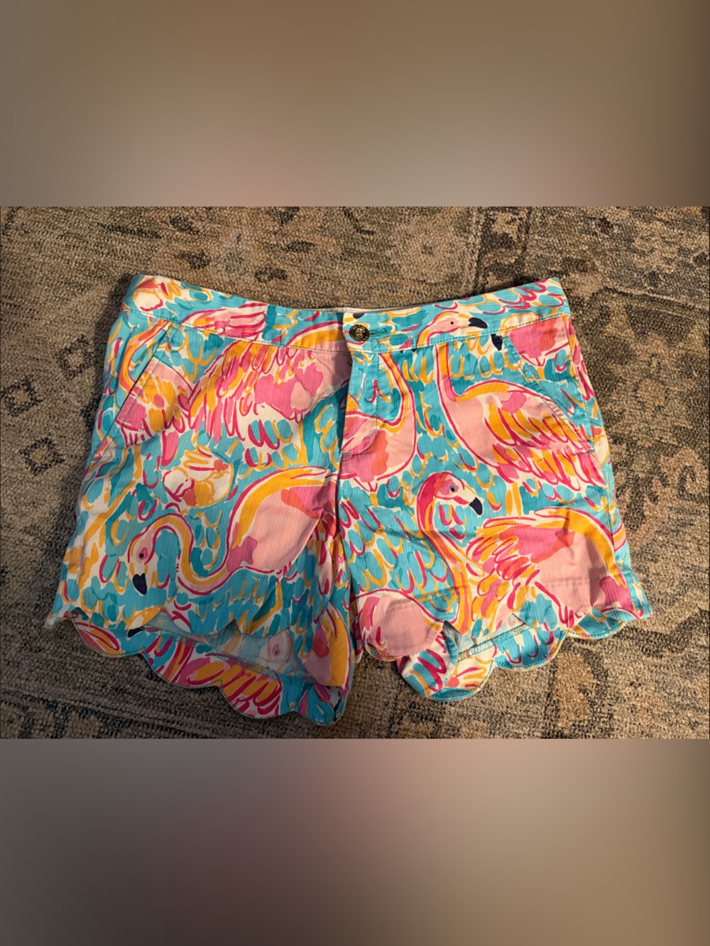 Lilly Pulitzer Pink Flamingo Print Scallop Hem Shorts